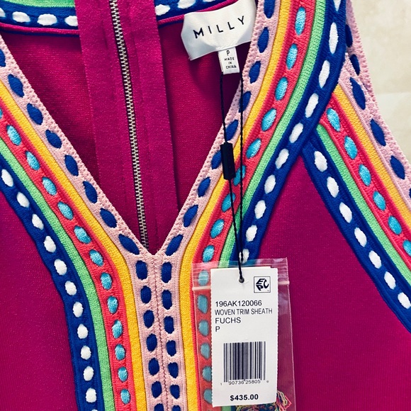 Milly Fuschia Woven Trim Sleeveless Sheath Dress - Picture 6 of 7